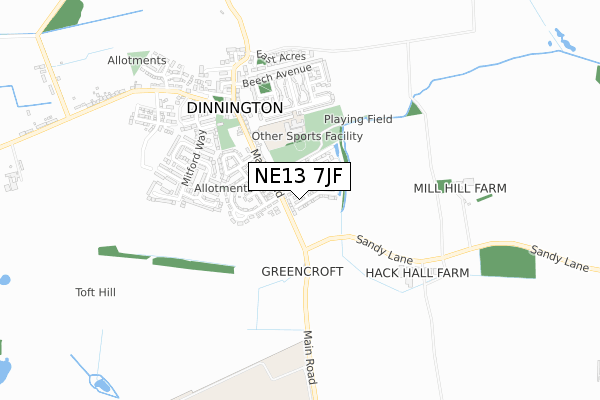 NE13 7JF map - small scale - OS Open Zoomstack (Ordnance Survey)