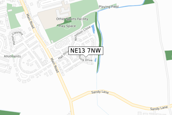 NE13 7NW map - large scale - OS Open Zoomstack (Ordnance Survey)