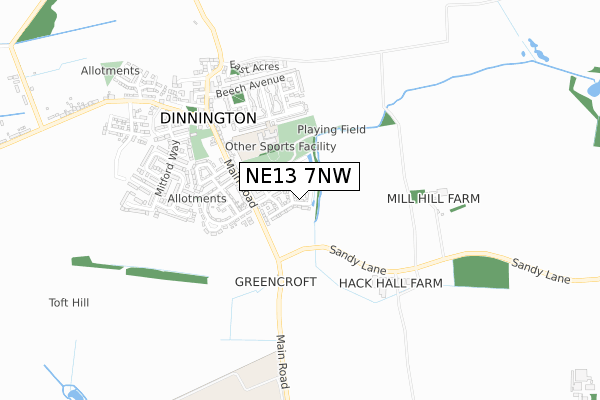 NE13 7NW map - small scale - OS Open Zoomstack (Ordnance Survey)