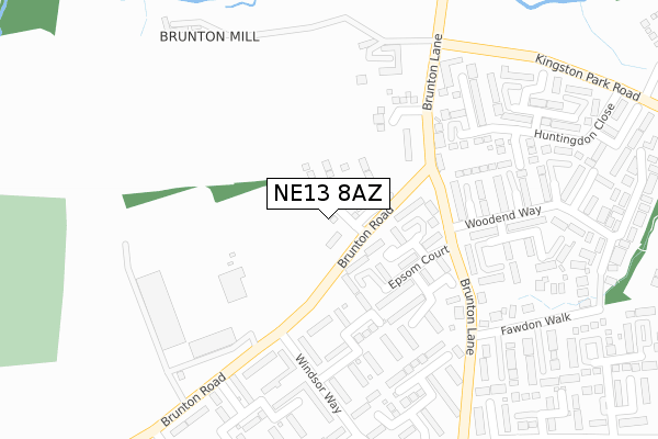 NE13 8AZ map - large scale - OS Open Zoomstack (Ordnance Survey)