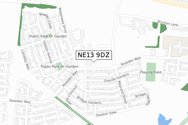 NE13 9DZ map - large scale - OS Open Zoomstack (Ordnance Survey)