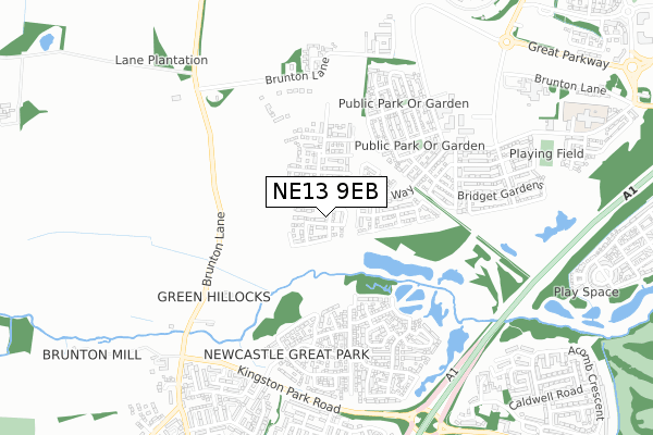 NE13 9EB map - small scale - OS Open Zoomstack (Ordnance Survey)