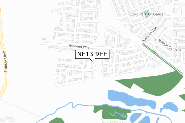 NE13 9EE map - large scale - OS Open Zoomstack (Ordnance Survey)