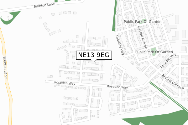NE13 9EG map - large scale - OS Open Zoomstack (Ordnance Survey)