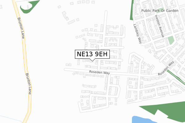 NE13 9EH map - large scale - OS Open Zoomstack (Ordnance Survey)