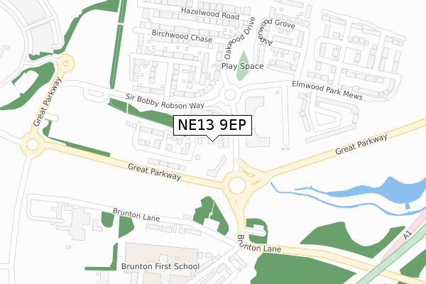 NE13 9EP map - large scale - OS Open Zoomstack (Ordnance Survey)