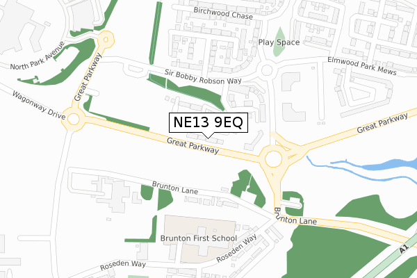 NE13 9EQ map - large scale - OS Open Zoomstack (Ordnance Survey)