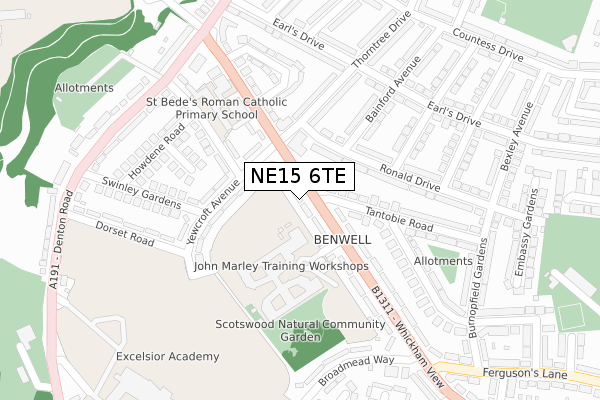 NE15 6TE map - large scale - OS Open Zoomstack (Ordnance Survey)