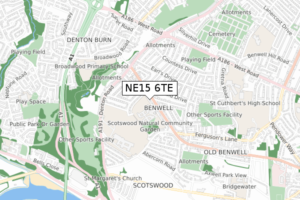 NE15 6TE map - small scale - OS Open Zoomstack (Ordnance Survey)