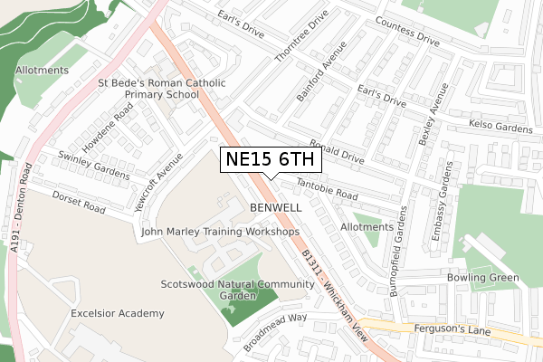 NE15 6TH map - large scale - OS Open Zoomstack (Ordnance Survey)