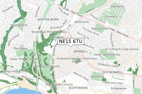 NE15 6TU map - small scale - OS Open Zoomstack (Ordnance Survey)