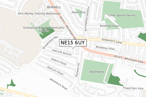 NE15 6UY map - large scale - OS Open Zoomstack (Ordnance Survey)