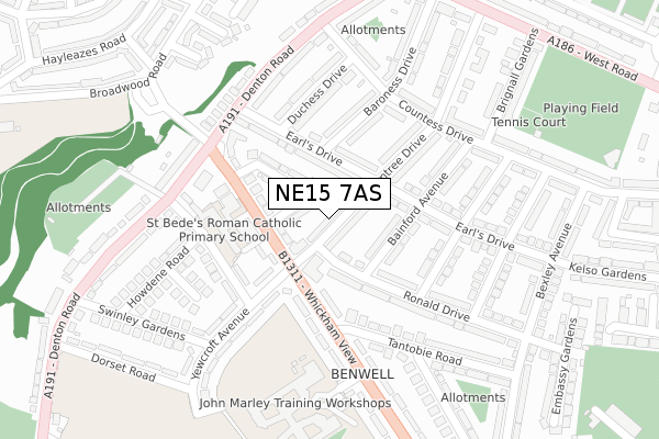 NE15 7AS map - large scale - OS Open Zoomstack (Ordnance Survey)