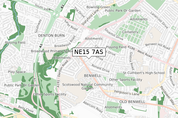 NE15 7AS map - small scale - OS Open Zoomstack (Ordnance Survey)