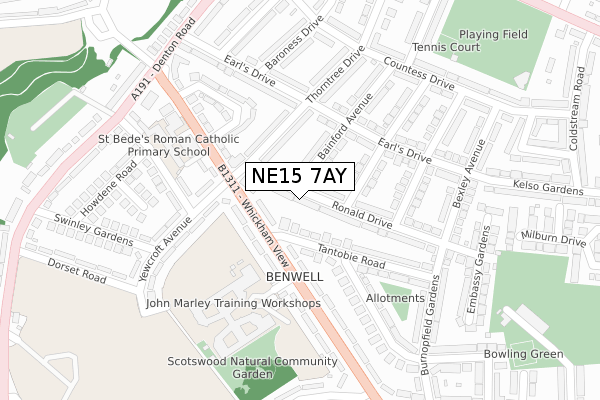 NE15 7AY map - large scale - OS Open Zoomstack (Ordnance Survey)