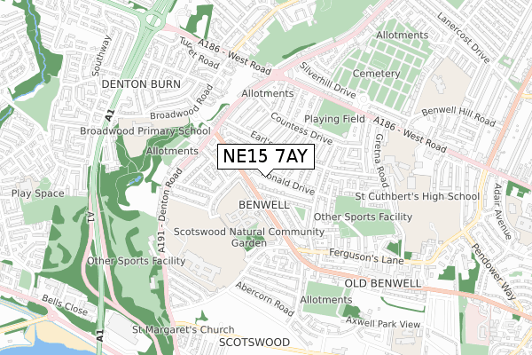 NE15 7AY map - small scale - OS Open Zoomstack (Ordnance Survey)