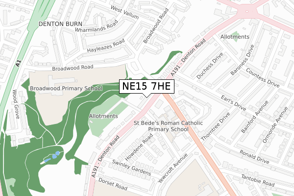 NE15 7HE map - large scale - OS Open Zoomstack (Ordnance Survey)