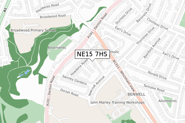 NE15 7HS map - large scale - OS Open Zoomstack (Ordnance Survey)