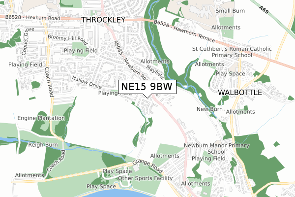NE15 9BW map - small scale - OS Open Zoomstack (Ordnance Survey)