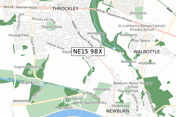 NE15 9BX map - small scale - OS Open Zoomstack (Ordnance Survey)
