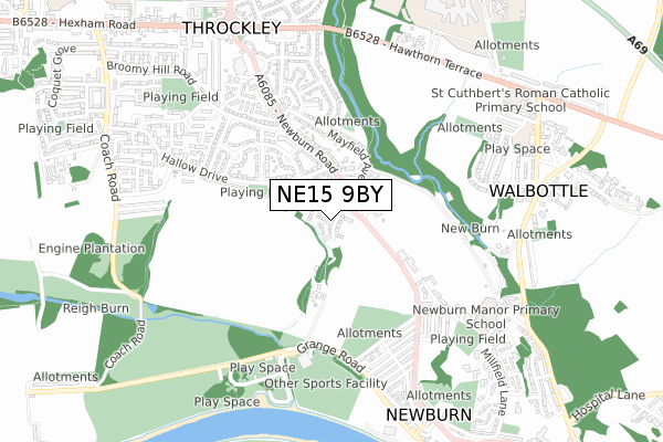 NE15 9BY map - small scale - OS Open Zoomstack (Ordnance Survey)