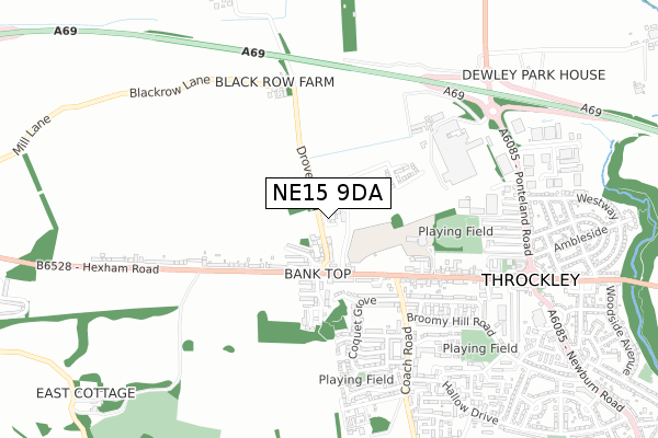 NE15 9DA map - small scale - OS Open Zoomstack (Ordnance Survey)