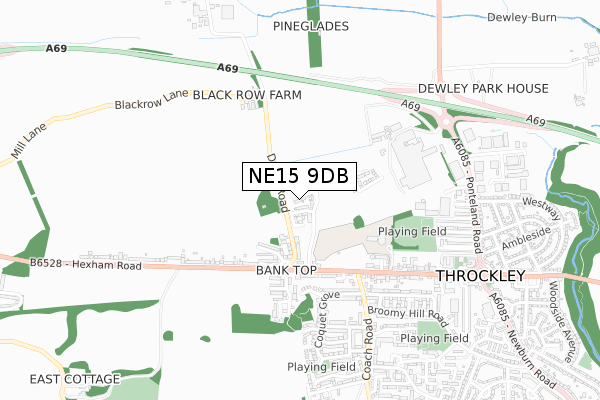 NE15 9DB map - small scale - OS Open Zoomstack (Ordnance Survey)
