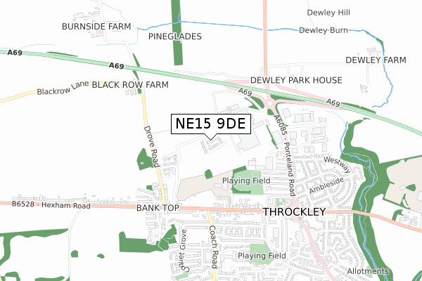 NE15 9DE map - small scale - OS Open Zoomstack (Ordnance Survey)