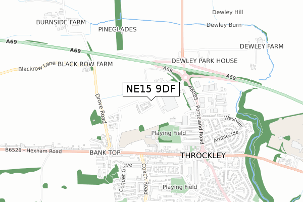 NE15 9DF map - small scale - OS Open Zoomstack (Ordnance Survey)