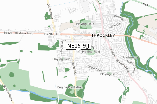 NE15 9JJ map - small scale - OS Open Zoomstack (Ordnance Survey)