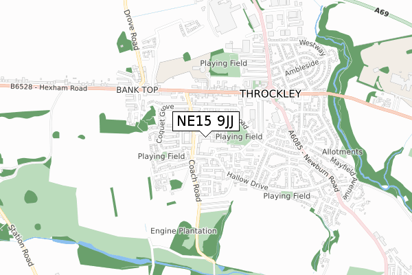 NE15 9JJ map - small scale - OS Open Zoomstack (Ordnance Survey) NE15 9JJ map - small scale - OS Open Zoomstack (Ordnance Survey)