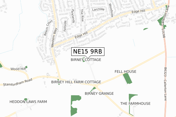 NE15 9RB map - small scale - OS Open Zoomstack (Ordnance Survey)