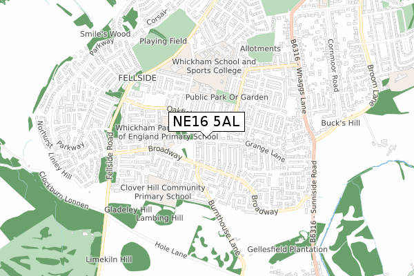 NE16 5AL map - small scale - OS Open Zoomstack (Ordnance Survey)