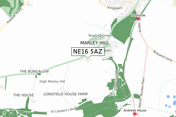 NE16 5AZ map - small scale - OS Open Zoomstack (Ordnance Survey)