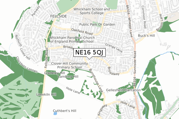 NE16 5QJ map - small scale - OS Open Zoomstack (Ordnance Survey)