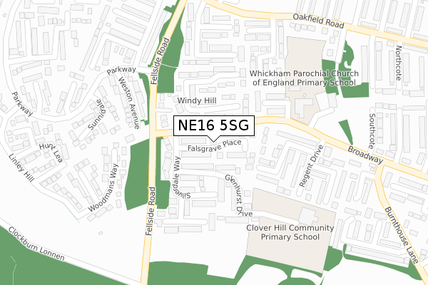 NE16 5SG map - large scale - OS Open Zoomstack (Ordnance Survey)