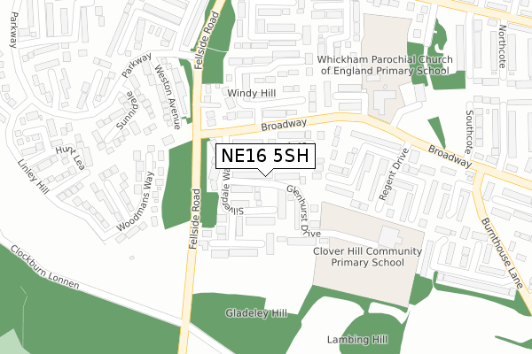NE16 5SH map - large scale - OS Open Zoomstack (Ordnance Survey)