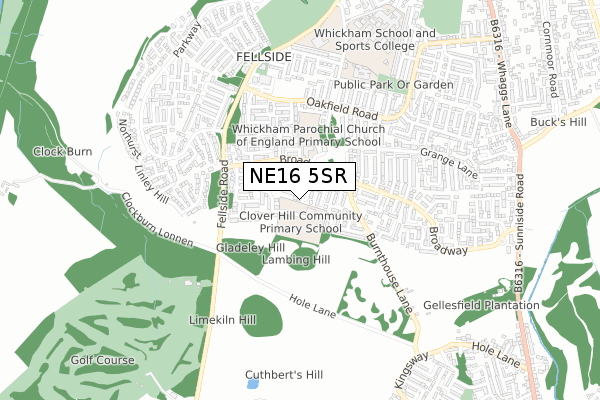 NE16 5SR map - small scale - OS Open Zoomstack (Ordnance Survey)
