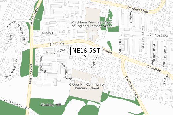 NE16 5ST map - large scale - OS Open Zoomstack (Ordnance Survey)