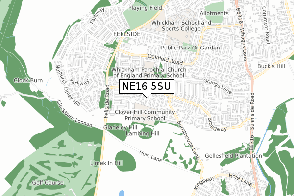 NE16 5SU map - small scale - OS Open Zoomstack (Ordnance Survey)