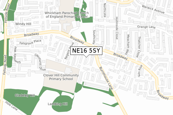 NE16 5SY map - large scale - OS Open Zoomstack (Ordnance Survey)