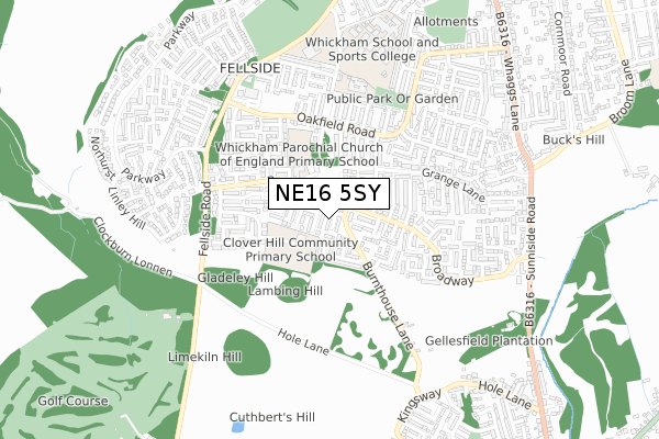 NE16 5SY map - small scale - OS Open Zoomstack (Ordnance Survey)