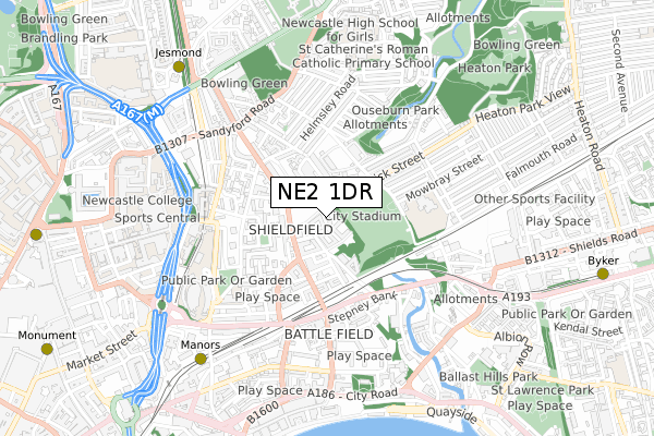 NE2 1DR map - small scale - OS Open Zoomstack (Ordnance Survey)