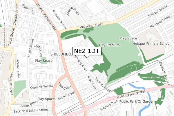 NE2 1DT map - large scale - OS Open Zoomstack (Ordnance Survey)