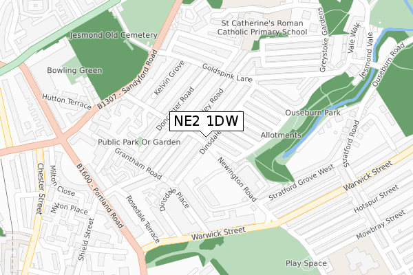 NE2 1DW map - large scale - OS Open Zoomstack (Ordnance Survey)