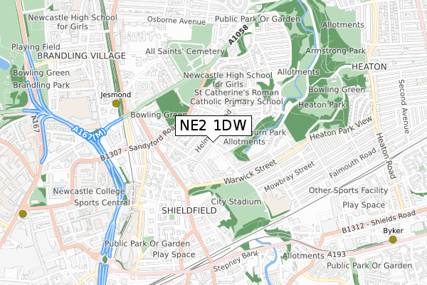 NE2 1DW map - small scale - OS Open Zoomstack (Ordnance Survey)