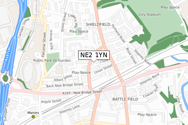 NE2 1YN map - large scale - OS Open Zoomstack (Ordnance Survey)