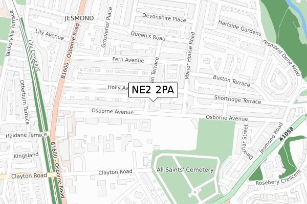 NE2 2PA map - large scale - OS Open Zoomstack (Ordnance Survey)