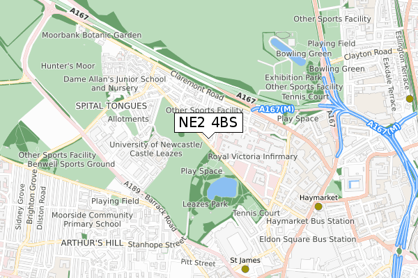 NE2 4BS map - small scale - OS Open Zoomstack (Ordnance Survey)