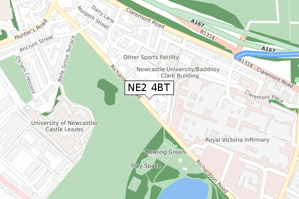 NE2 4BT map - large scale - OS Open Zoomstack (Ordnance Survey)